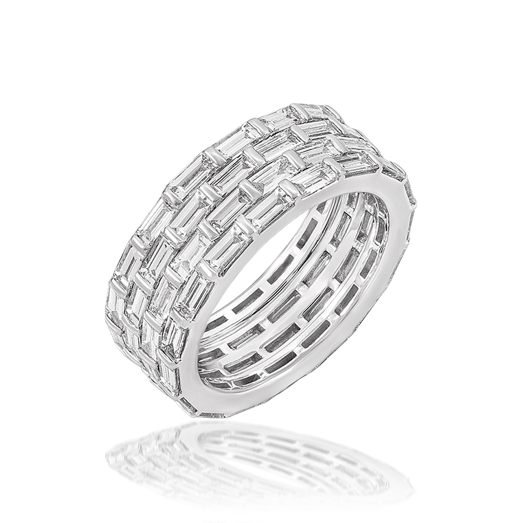 Four-Row Eternity Ring in 18K White Gold with Baguette-Cut Diamonds, 4.68cts