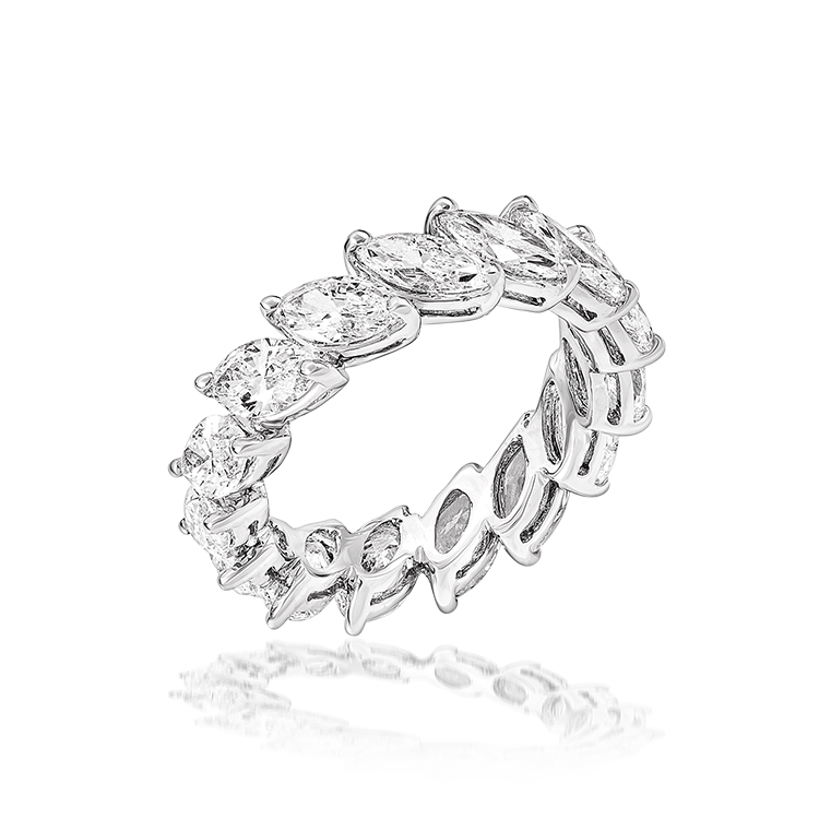 Flare Eternity Ring in 18K White Gold with Marquise Diamonds, 4.57cts