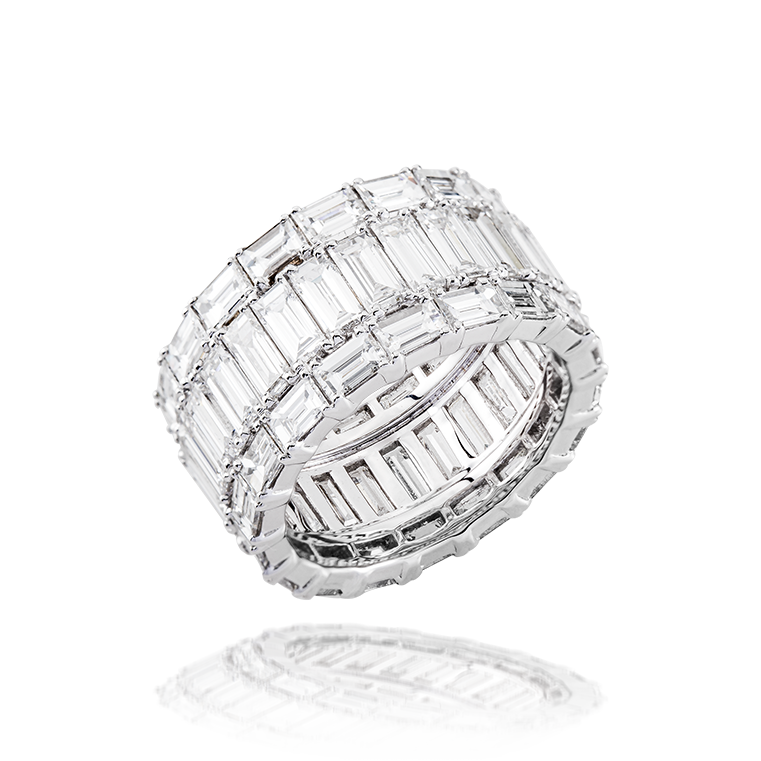 Trés Eternity Ring in 18K White Gold with Baguette-Cut Diamonds, 9.65cts