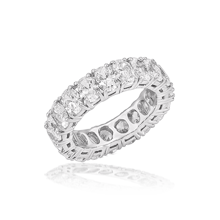 Eternity Band Ring in 18K White Gold with Oval Diamonds, 6.13cts