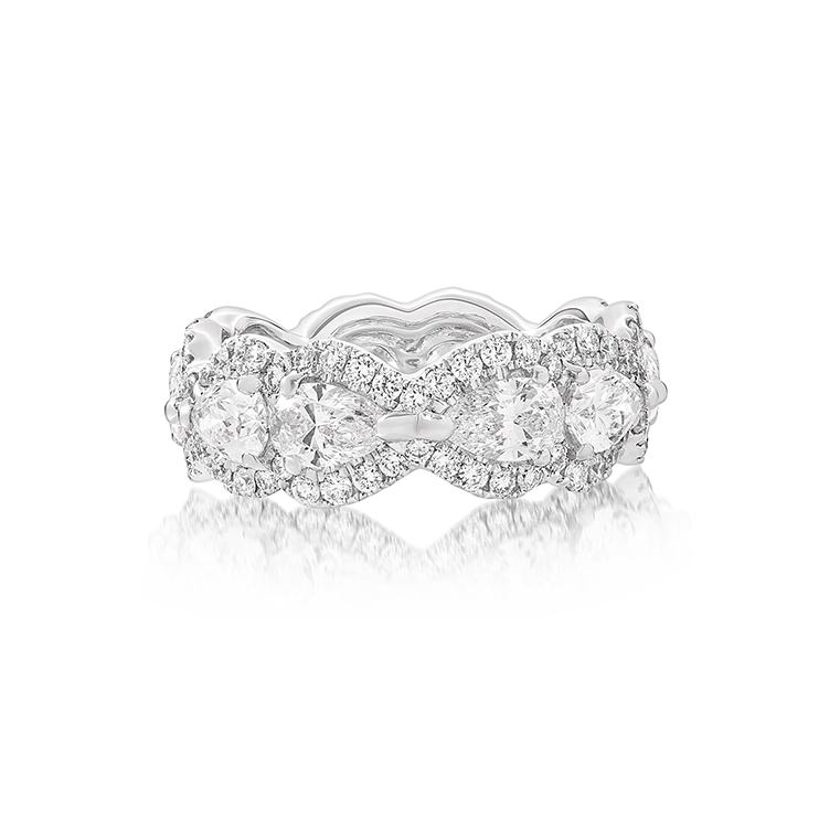 Scalloped-Edge Eternity Ring in 18k White Gold with Diamonds, 4.27cts 2